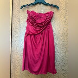 Express Strapless Draped Dress in Red